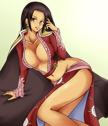 1girls 2010 black_hair blush boa_hancock breasts cape cleavage clothes color earrings erect_nipples excessive_cleavage female female_only front_view hair hi_res hips huge_breasts jewelry long_hair looking_at_viewer mamo midriff navel on_side one_piece open_clothes open_eyes open_shirt outfit rirakukan shirt shounen_jump smile solo source_request straight_hair toei_animation uncensored year_request