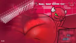 1boy ass_cleavage big_ass big_butt butt_crack cube_4_(geometry_dash) demon fart fart_cloud fart_fetish fart_torture farting fat_ass gas gassy gassy_male geometry_dash green_eyes hard_demon horns huge_ass huge_butt laying_down male red_body red_skin robtopgames sci-salandre sharp_teeth smelly stink stinky stuck stuck_in_ass swamp_ass sweat sweaty sweaty_ass sweaty_butt talking text thick_thighs