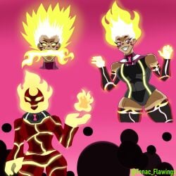 alien ben_10 chaquetrix female fire fire_hair heatblast large_breasts leotard pyronite tonac_flawings wide_hips