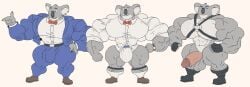 balls bara barazoku big_balls big_muscles big_penis bulge buster_moon flaccid fully_clothed harness hyper_muscles koala male male_only muscles muscular penis remert sing_(movie) solo solo_male suit underwear