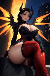 1girls ai_generated big_breasts boobs breasts demon_horns demon_wings devil_mercy female female_focus female_only generatornowai hair mercy overwatch overwatch_2 stockings tagme thick_thighs