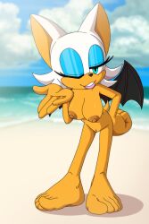 5_toes absurd_res anthro bat beach big_breasts breasts feet female foot_ninja15 genitals hi_res humanoid_feet mammal nipples plantigrade pussy rouge_the_bat sega solo sonic_(series) sonic_the_hedgehog_(series) toes