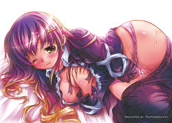 1girls bed blush breasts female fingering gradient_hair hair_ornament hairclip hijiri_byakuren long_hair masturbation multicolored_hair nipples panties pussy_juice solo sweat touhou underwear wince xxzero yellow_eyes