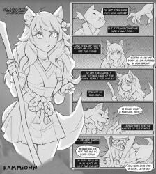 anthro curse dialogue ellie_(rammionn) fox_ears fox_girl fox_tail furry_ears furry_tail in_heat kitsune rammionn story tagme text werewolf wolf