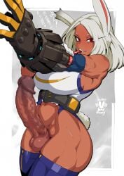 1futa amputee animal_ears athletic_futanari balls big_breasts big_penis boku_no_hero_academia bottomless breasts bunny_ears censored clothed clothing dark-skinned_futanari dark_skin erection fully_clothed futa_only futanari hero_outfit_(mha) huge_cock humanoid humanoid_penis kemonomimi leotard long_hair mikoyan miruko mosaic_censoring muscular muscular_futanari my_hero_academia penis prosthetic prosthetic_arm red_eyes robotic_arm rumi_usagiyama standing torn_clothes veiny_penis white_hair