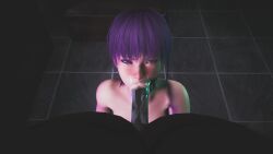 3d alluring animated ayane_(doa) big_breasts big_penis black_penis blowjob blowjob_face cum cum_in_mouth cum_on_face dead_or_alive interracial inviting pov pov_eye_contact purple_hair red_eyes sucking sucking_penis tagme video