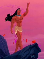 abs biceps blueboybara disney genderswap_(ftm) long_hair male male_only muscles muscular muscular_male nature outdoors outside pecs pocahontas pocahontas_(character) rule_63 shirtless_male tan-skinned_male tan_skin thick_thighs