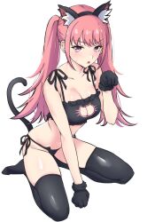 1girls annoyed bangs bare_thighs black_panties bra breasts catgirl cleavage cleavage_cutout embarrassed female female_only fire_emblem fire_emblem:_three_houses frown gloves hilda_valentine_goneril kneeling large_breasts latte_daruta2 long_hair nintendo open_mouth panties pink_eyes pink_hair solo tail thighhighs thighs twintails underwear