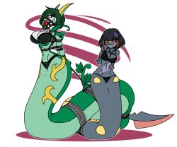 2girls anthro anthro_only arms_behind_back arms_tied arms_tied_behind_back ball_gag bound_together bra female gag gagged lamia panties pokémon_(species) pokemon pokemon_(species) raver1357 rope rope_between_breasts rope_bondage rope_harness serperior seviper tape_gag underwear