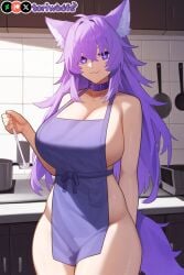 1girls :3 ai_generated apron apron_only big_breasts breasts curvy cute dog_ears dog_girl doggirl female female_focus female_only highres hips housewife huge_boobs huge_breasts indoors kemonomimi kitchen light_skin light_skinned_female long_hair looking_at_viewer naked_apron patreon_username petgirl purple_ears purple_eyes purple_hair purple_tail thick_thighs thighs tori toriwoofs watermark wavy_hair white_skin white_skinned_female wide_hips wolf_ears