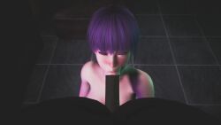 3d alluring animated ayane_(doa) big_breasts big_penis black_penis blowjob blowjob_face dark-skinned_male dead_or_alive interracial inviting pov pov_eye_contact purple_hair red_eyes sucking sucking_penis tagme video