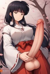 ai_generated big_penis black_hair erection futanari inuyasha kikyo masturbation medium_breasts sexy_body standing uncensored