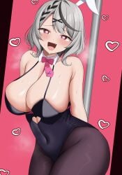 bunny_ears bunny_girl bunnysuit crossover cute_fang heart heart-shaped_pupils hololive hololive_japan holox horny horny_female huge_breasts naughty_smile pole rabbit_hole_(cosplay) rabbit_hole_(deco*27/caststation) rabbit_hole_(vocaloid) sakamata_chloe steaming_body sweat thick_thighs very_sweaty virtual_youtuber voluptuous wide_hips