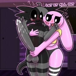 1boy 1girls axolotl blush dialogue emo_hair female femboy femboy_on_female hand_on_chest handjob leaking_cum licorice_(oxyoxyoxyox) male marshmallow_(oxyoxyoxyox) massive_penis nervous oxyoxyoxyox penis_bigger_than_arm stroking_cock tagme