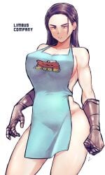 1girls apron apron_only big_breasts black_hair clothing gauntlets limbus_company long_hair meursault_(limbus_company) project_moon rule_63 thick_thighs thighs