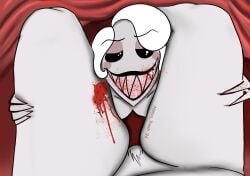 biting biting_thigh bleeding blood blood_on_face cannibalism cannibalistic_tendencies hazbin_hotel rosie_(hazbin_hotel)