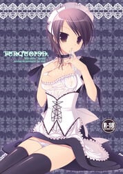 breasts brown_eyes brown_hair choker clothing cum cum_on_body cum_on_breasts cum_on_upper_body dress dress_lift kaichou_wa_maid-sama! maid maid_headdress panties panty_pull short_hair sumii thighhighs underwear zettai_ryouiki