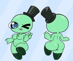 alien_girl exposed_ass exposed_pussy female green_body hornytbhman pussy reflection shortstack tagme winking