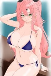 1girls big_breasts big_breasts bikini bikini_bottom bikini_top blue_bikini blue_bikini_bottom blue_bikini_top boots breasts female female_only green_eyes micro_bikini nicole_demara one_female only_female pink_hair solo solo_female tsubasadraw zenless_zone_zero