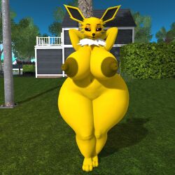 3d ass big_ass big_breasts breasts bubble_ass bubble_butt eeveelution female ferialexonar huge_ass jolteon pokemon pokemon_(species) thick_thighs wide_hips