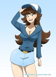 1girls baseball_cap before_and_after brown_eyes brown_hair brunette cleavage female female_only hat kobi-tfs pre-transformation subscribestar_url transformation