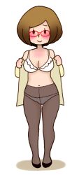 1girls 2018 blush bra brown_hair female glasses mob_face nikki_(swapnote) nintendo orca_(artist) pantyhose