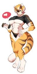 1girls abs barbell big_breasts breasts crop_top female mei_xiang mx99926 oc panties solo solo_focus spoken_heart striped striped_body striped_fur stripes tail thick_thighs wide_hips