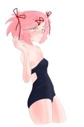 1female 1girls blush blush_lines blushing breasts doki_doki_literature_club emiillb female girl natsuki_(doki_doki_literature_club) one-piece_swimsuit one_piece_swimsuit pink_eyes pink_hair swimsuit swimwear