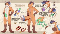 anthro canid canine collar drinking fox genitals grape_juice green_pawpads green_penis green_tentacles green_tongue hi_res juice_(beverage) male male_focus male_only mammal model_sheet neck_belt orange_body orange_eyes pawpads penis purple_eyes reddog0701 simone_parker solo tentacle tongue