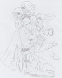 4girls anthro ball_gag ballet_boots bondage bound chain_bondage chains female female_only femsub gag gagged gardevoir glaceon high_heels humanoid leavanny leg_up legs_together multiple_girls pokémon_(species) pokemon pokemon_(species) raver1357 tail traditional_media traditional_media_(artwork)