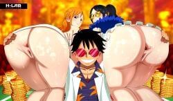 anus big_ass female ffm_threesome h-lab imminent_sex male monkey_d_luffy nami nico_robin one_piece one_piece_film_gold post-timeskip presenting presenting_hindquarters pussy spread_legs spreading threesome uncensored