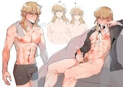 1boy ? abs ares_(fire_emblem) brown_eyes brown_hair bulge byebyefrog closed_eyes completely_nude cum cumshot ejaculation erection fire_emblem fire_emblem:_genealogy_of_the_holy_war male male_only male_pubic_hair masturbation medium_hair mouth_hold multiple_views muscular muscular_male naked_shirt nintendo nude nude_male open_clothes open_shirt penis penis_bulge pubic_hair shirt shorts sitting sweat topless towel towel_around_neck underwear