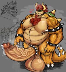 2024 anthro areola balls bara big_balls big_penis biped bodily_fluids boner bowser cock_ring erection genital_fluids genitals hi_res huge_balls huge_cock hyper hyper_genitalia hyper_penis kamek koopa male male_only mario_(series) muscles muscular nintendo nipple_piercing nipples nude penis piercing precum scalie schmuckless smile solo solo_male vein veiny_penis