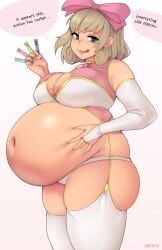 2022 artist_name artist_signature bbw belly_grab belly_overhang big_belly big_female blonde_hair blush breasts chubby chubby_female fat fat_female fat_fetish fat_girl fat_woman fatty grabbing_belly green_eyes haruka_(senran_kagura) huge_belly kipteitei large_female marvelous obese obese_female overweight overweight_female panties patreon patreon_logo patreon_username pink_ribbon plump pork_chop potion senran_kagura short_hair speech_bubble thick thick_thighs tubby weight_gain white_panties