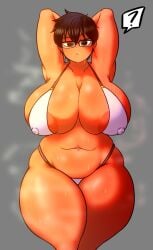 big_breasts bikini black_hair breasts female glasses huge_breasts large_breasts naufranzz nia_(naufranzz) original solo solo_female sweat swimsuit