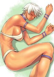 1girls african african_female athletic athletic_female bracelets brown_body brown_skin capcom closed_eyes dark-skinned_female dark_skin earrings elena_(street_fighter) female female_only fit fit_female lying_on_side medium_breasts round_butt shiny_ass short_hair sleeping solo street_fighter street_fighter_iii tan tan_body tan_skin white_hair