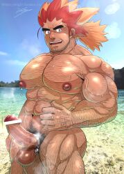 alder balls bara body_hair boner cock_ring erection male male_only muscles muscular nintendo nude penis pokemon sengamigiri solo solo_male sweat sweating