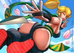 1girls ass ass_focus backboob big_ass big_lips blonde_hair breasts dat_ass ear_piercing earrings female female_only flower_petals hair huge_ass kunai lips looking_back mario_(series) nail_polish nails ninja ninja_girl ninja_peach nintendo one_eye_closed ponytail princess_peach princess_peach:_showtime! rankgo skimpy skimpy_clothes solo solo_female thick_lips weapon wink winking