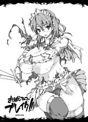 breasts cecily_cambell cecily_campbell erect_sawaru huge_breasts long_hair monochrome nipples panties seiken_no_blacksmith sweat sword torn_clothes underwear weapon