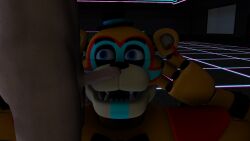 2024 3d 3d_(artwork) animatronic anon anonymous_male anthro anthro_focus black_nose digital_media_(artwork) duo duo_focus ear_piercing ear_ring erect_penis erection facepaint fangs five_nights_at_freddy's glamrock_freddy_(fnaf) glans headgear headwear human human_on_anthro humanoid_genitalia humanoid_penis keatonrogers0201 looking_at_another looking_at_partner machine male male_only pierced_ears piercing robot scottgames shoulder_pads steel_wool_studios top_hat