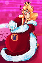 blush clothing evanight female human king_dedede kirby_(series) male mario_(series) medium_breasts nintendo princess_peach straight super_smash_bros. vore