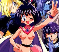 1girls amelia_wil_tesla_seyruun breasts clothed_male_nude_female female gourry_gabriev human j.c._staff jpeg_artifacts large_breasts nipples nude pale-skinned_female pale_skin princess purple_hair short_hair slayers sorceress xelloss