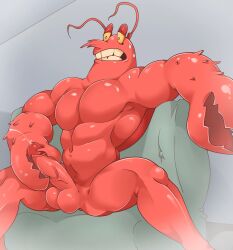 1boy abs antennae anthro arthropod balls biceps couch crustacean cum cumshot ejaculation erection furry furry_male furry_only genitals indoors jacking_off larry_the_lobster legs_apart lobster male male_only masturbation mature mature_male muscles muscular muscular_anthro muscular_male nickelodeon nude nude_anthro nude_male penis red_body sitting sitting_on_couch solo solo_focus solo_male spongebob_squarepants teeth testicles unknown_artist