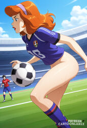 ai ai_generated bottomless bottomless_female cartoonlabsx cartoony casual casual_exposure casual_nudity daphne_blake female legs naked naked_female no_panties nude nude_female public public_exposure public_indecency public_nudity scooby-doo sexy sexy_body sexy_female soccer soccer_ball soccer_field soccer_uniform sports_uniform sportswear submissive submissive_female submissive_human visible_pussy