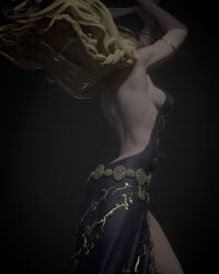 3d 3d_model 3d_render arched_back armpits arms_up artist_request back_view bare_back blonde blonde-haired_female blonde_female blonde_hair blonde_hair_female bracelet bracelets child_bearing_hips cleavage cleavage_cutout cleavage_dress elden_ring floating_hair golden_eyes hourglass_figure hourglass_figured_female long_hair looking_at_viewer medium_breasts pale-skinned_female pale_skin queen queen_marika_the_eternal sideboob slim_waist tagme thick_thighs video_game_character wide_hips
