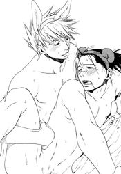 anal animal_ear artist_request bunny_ear cum hatake_kakashi legs_held_open male monochrome naruto nude saliva straight_hair umino_iruka yaoi