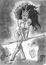 1girls african african_female big_breasts breasts cleavage dark-skinned_female dark_skin dc_comics female gleidson_fernandes nubia_of_themyscira_(zahavah) solo spear traditional_media_(artwork) wonder_woman_(series)