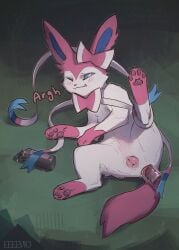 anal anal_masturbation anal_penetration animal_genitalia animal_vulva anus bodily_fluids butt canid canine canine_genitalia canine_vulva digital_drawing_(artwork) digital_media_(artwork) digital_painting_(artwork) eeeevio eeveelution female female_penetrated feral generation_6_pokemon genital_fluids genitals grass hi_res lube lying mammal masturbation nintendo object_in_ass on_back painting_(artwork) pawpads paws penetration plant pokemon pokemon_(species) presenting presenting_vulva sex_toy sex_toy_in_ass sex_toy_insertion shaded solo sylveon text toy transparent_sex_toy vaginal_fluids vulva