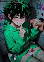 1boy ai_generated balls femboy handjob midoriya_izuku otoko_no_ko panties penis skirt trap yaoi