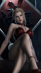artist_request bare_shoulders blonde blonde-haired_female blonde_female blonde_hair bunny_costume bunny_ears bunny_girl bunny_tail bunnygirl bunnysuit child_bearing_hips choker cleavage cleavage_cutout crossed_legs final_fantasy final_fantasy_vii final_fantasy_vii_remake high_heels hourglass_figure hourglass_figured_female large_breasts legs_crossed mature mature_body mature_female mature_woman milf scarlet_(ffvii) sleeveless_shirt slim_waist stockings thick_thighs thighhighs tied_hair wide_hips